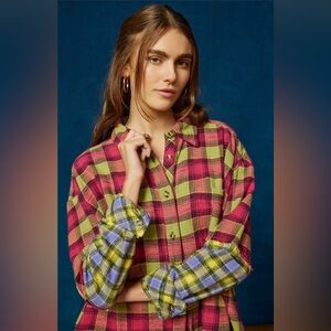 NWT BDG One Way Or Another Plaid Flannel Button-Down Shirt ~Pink Combo~